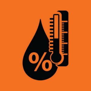 Icon of a droplet with a thermometer and percentage symbol, representing humidity levels in relation to boiler systems.